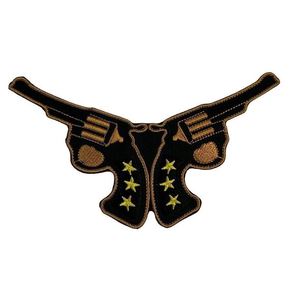 Double Pistol Western Gun Embroidered Patch - Picture 1 of 4